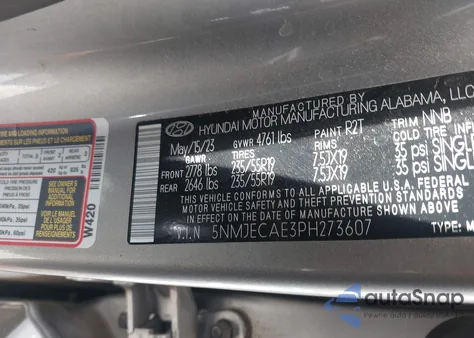 2023 Hyundai Tucson Limited from USA, damaged, VIN 5NMJECAE3PH273607